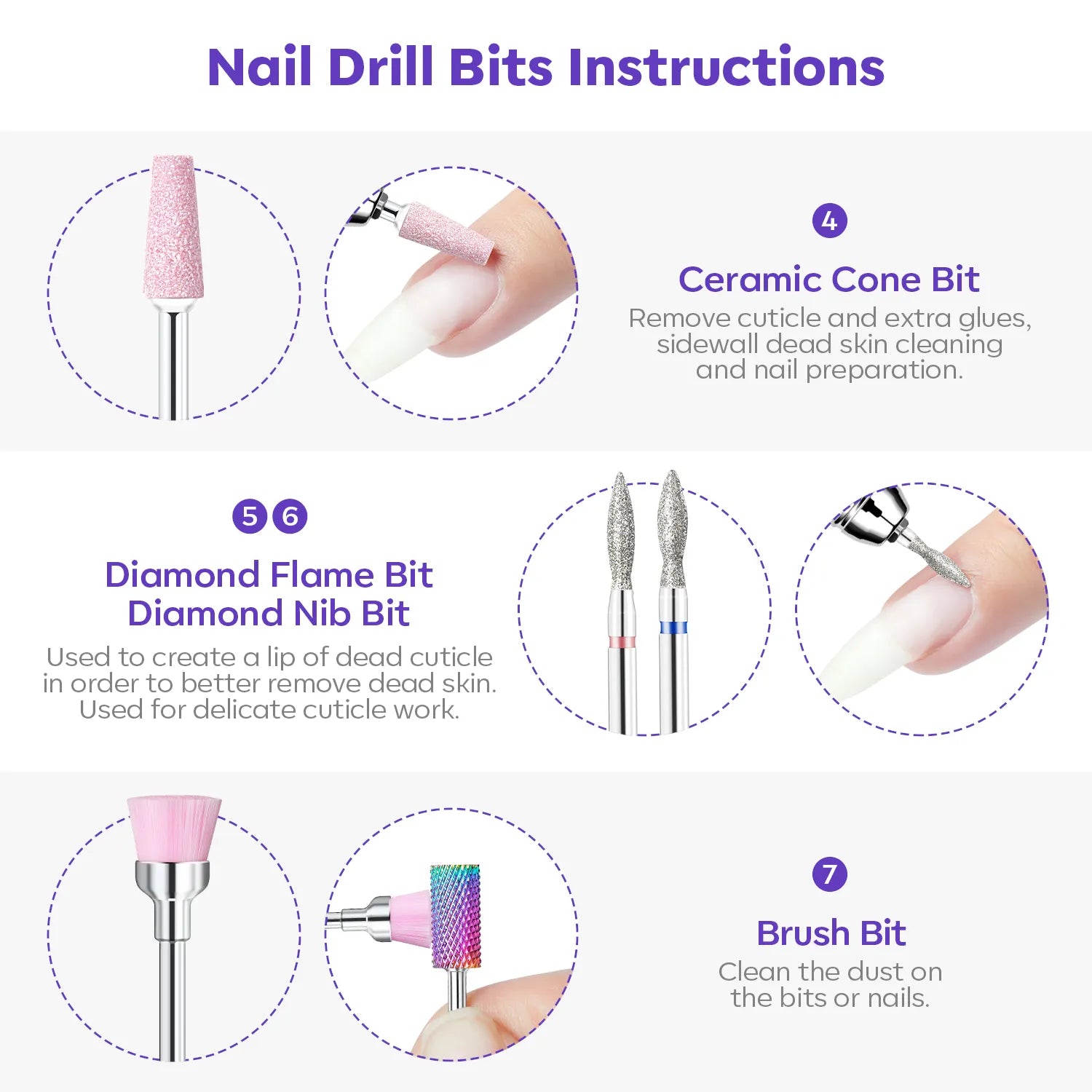 Modelones 7Pcs Professional Nail Drill Bits