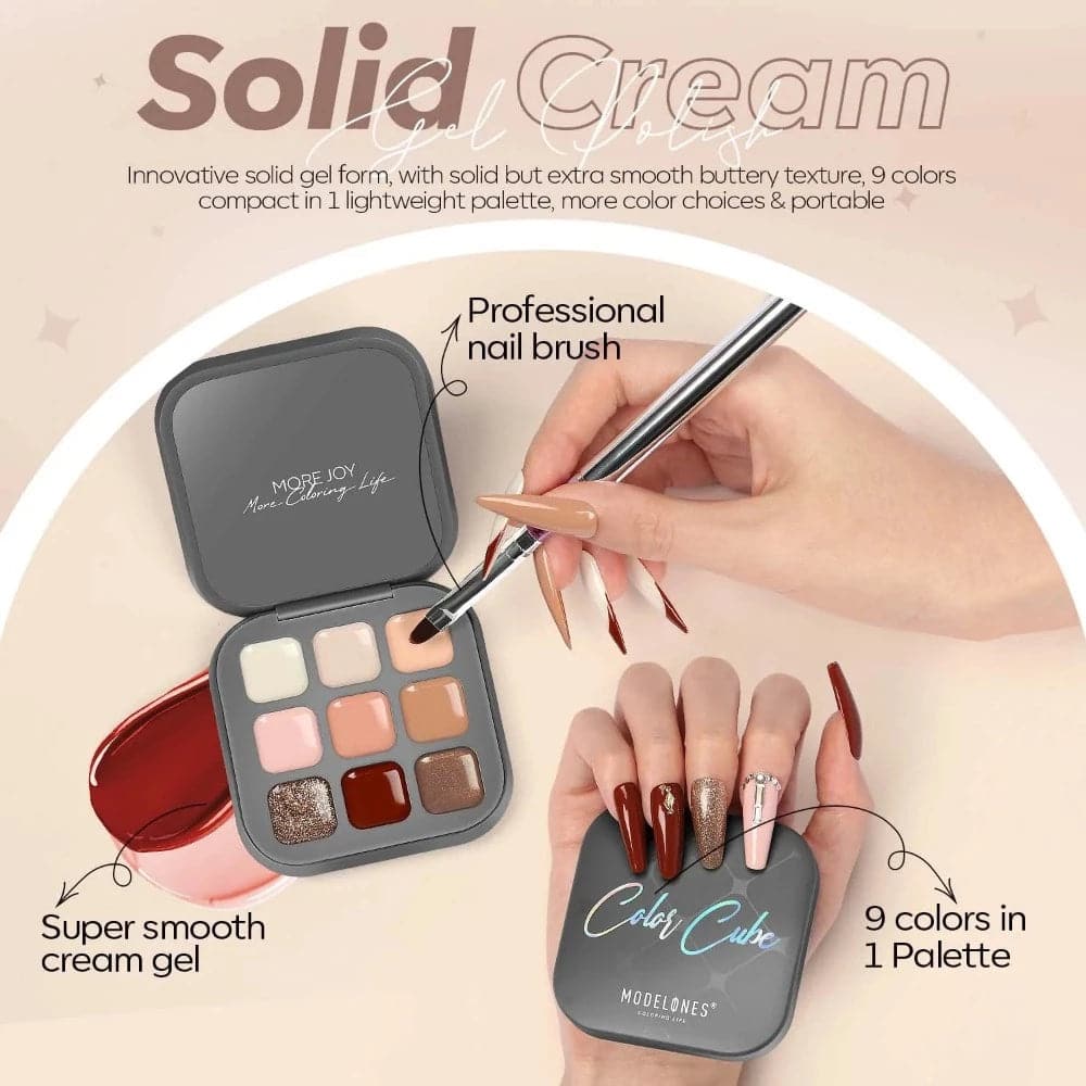 9 Shades Solid Cream Gel Polish Color Cube Collection