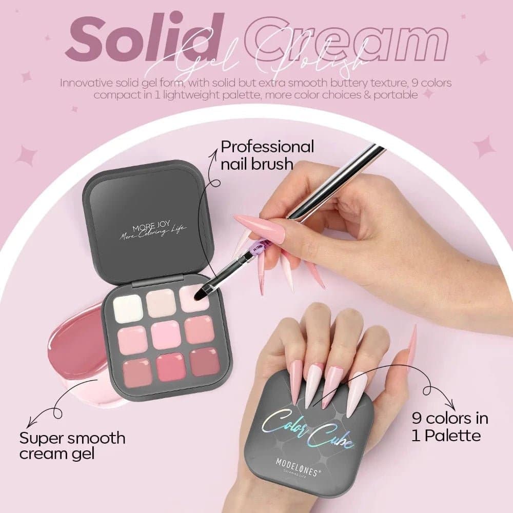 9 Shades Solid Cream Gel Polish Color Cube Collection