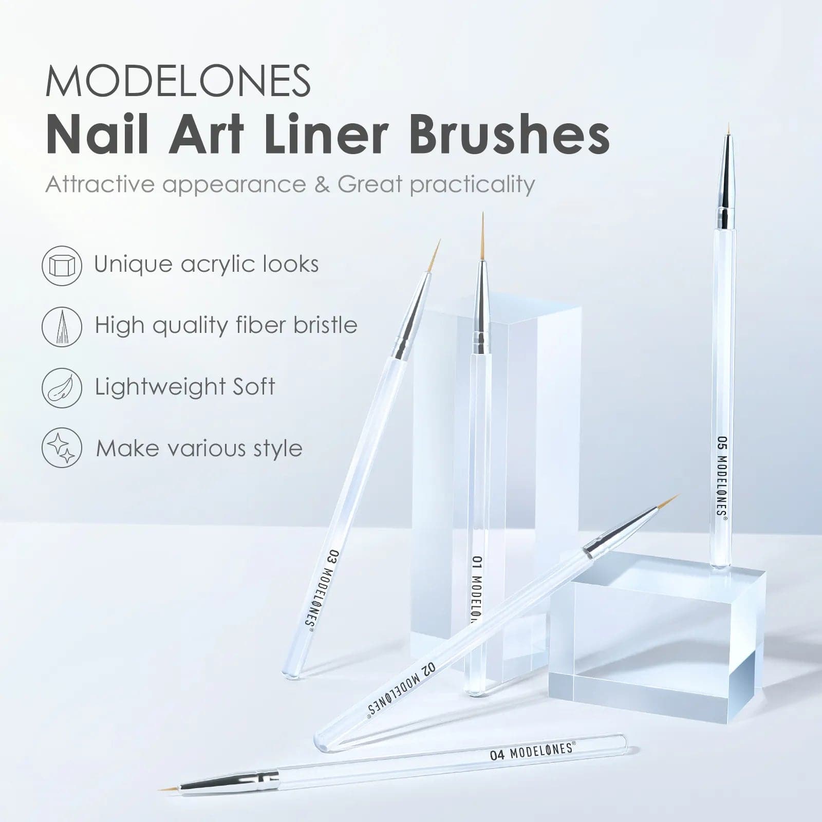 5Pcs Pure Nail Art Liner Brushes Set - MODELONES.com