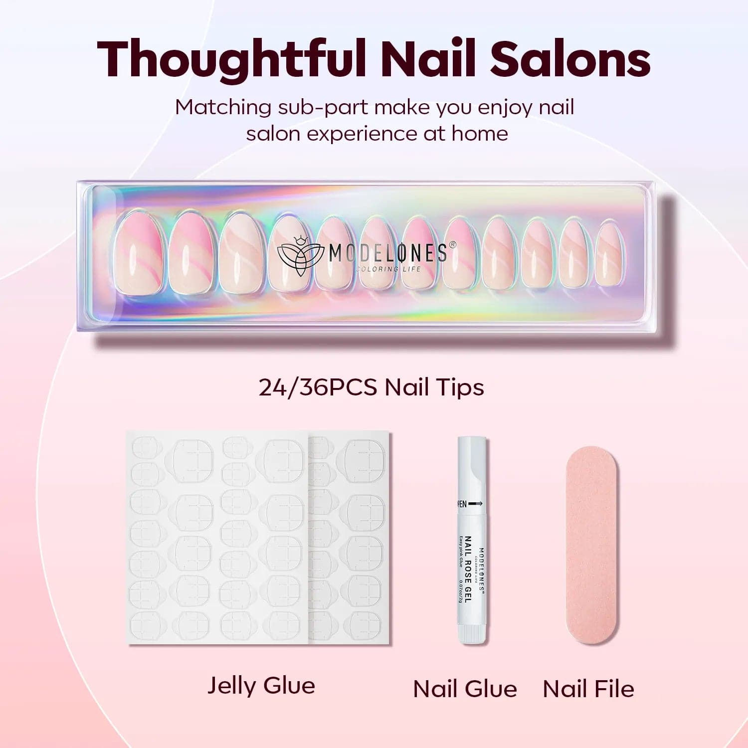 Modelone Press On Nails Light Pink Almond Netural Gel X Nail Tips 2 in 1  Designed with Tip Primer Base X Coat Elegant Nail 240pcs 12 sizes Nail Tips