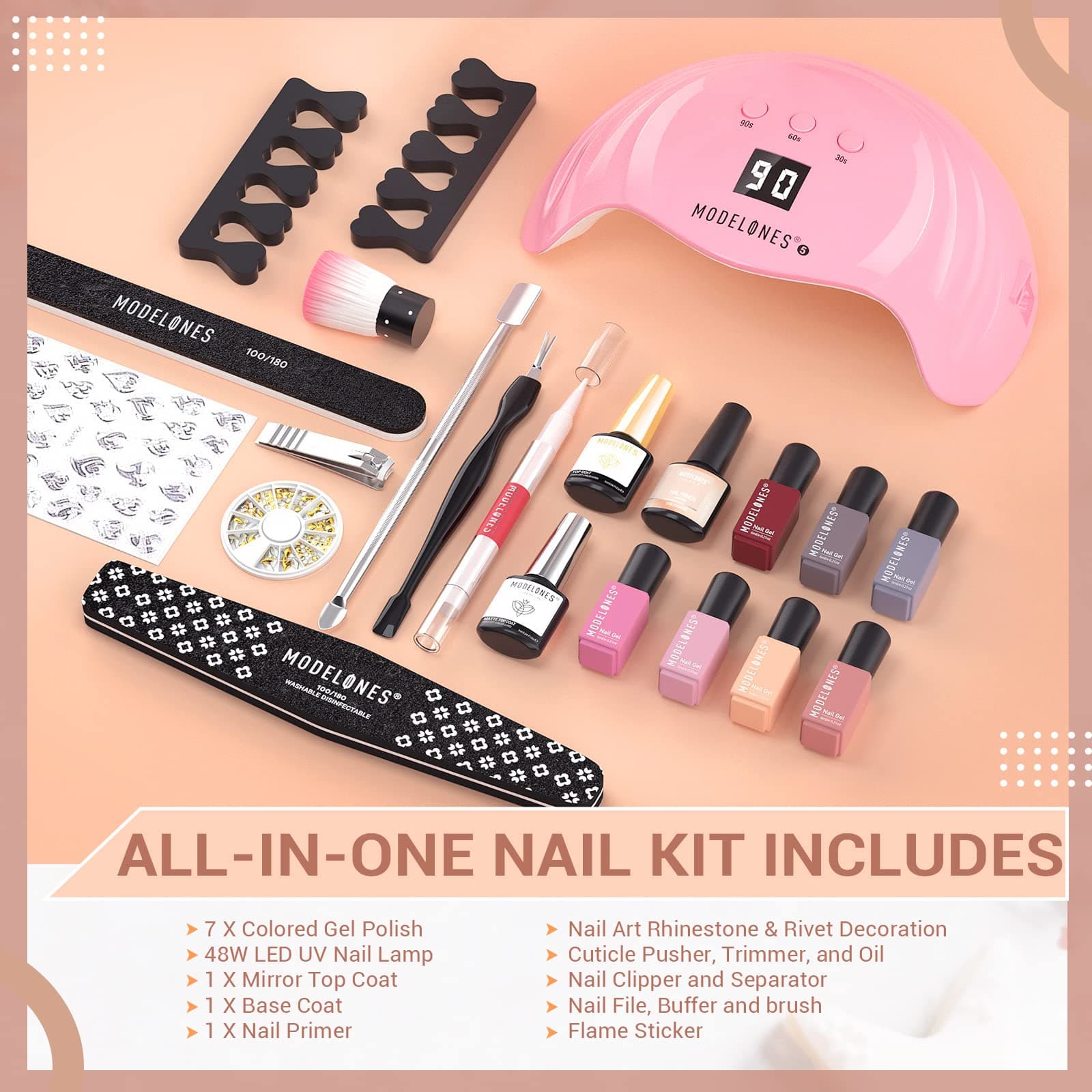  Modelones Gel Nail Manicure Kit With u v Light 48w Led