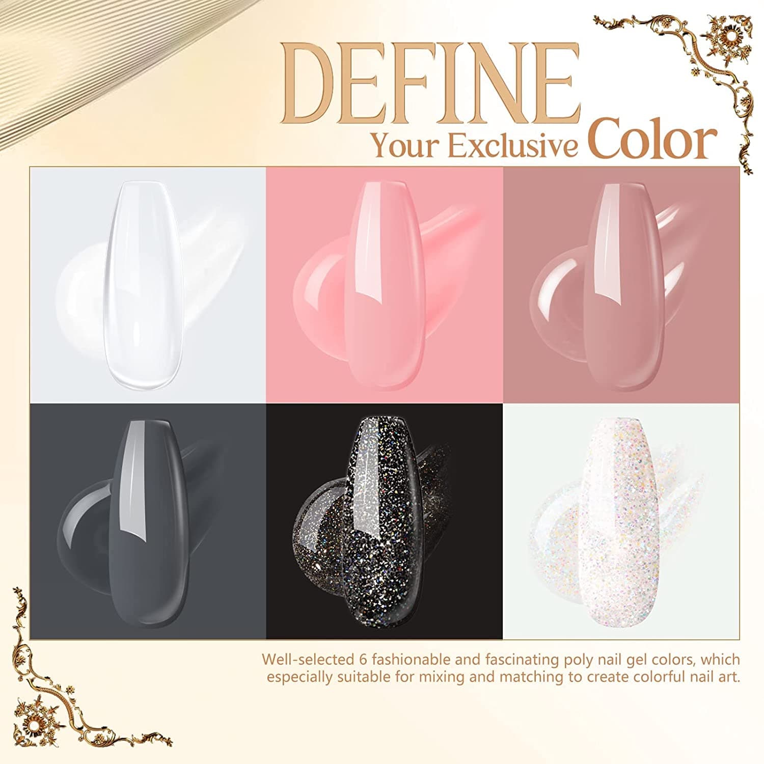 Nude Clear Black Pink - 6 Colors Poly Nail Gel Kit
