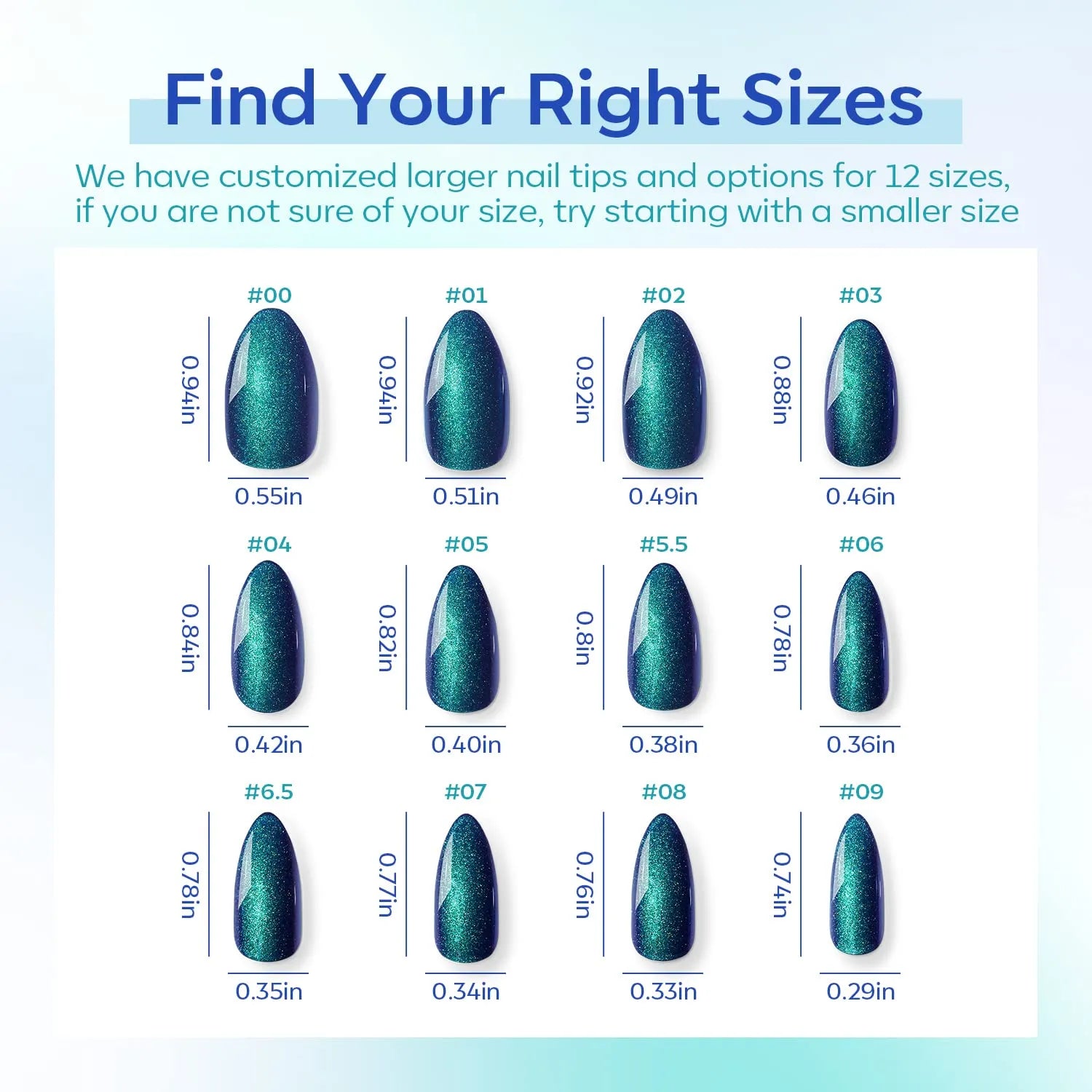 Bet on You - 24 Fake Nails 12 Sizes Short Almond Press on Nails Kit