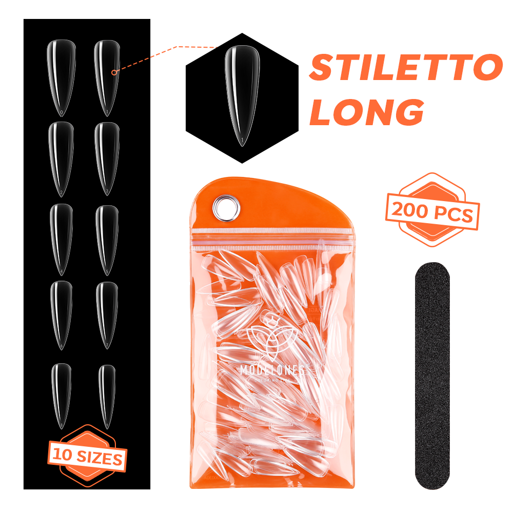 200Pcs Clear Stiletto Full Cover Nail Tips 1
