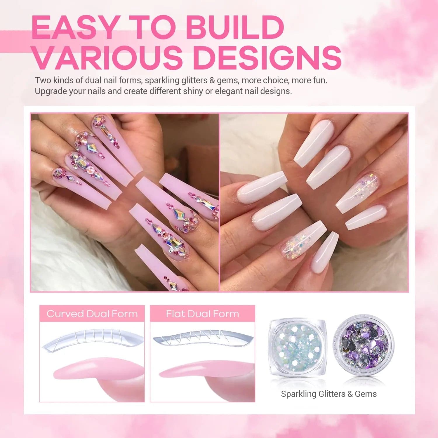 Rhinestones Glitter - 22Pcs 6 Colors Poly Nail Gel Kit