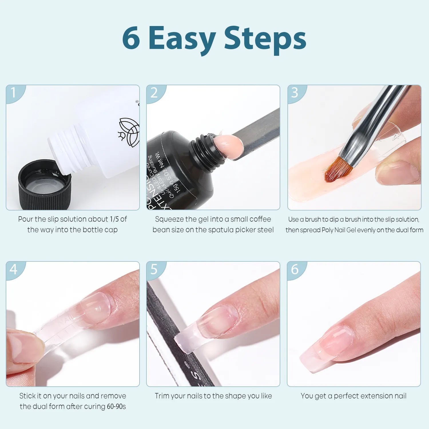 6Pcs Slip Solution 120ml Dual Head Brush Nail Tools Kit For Poly Nail Extension Gel