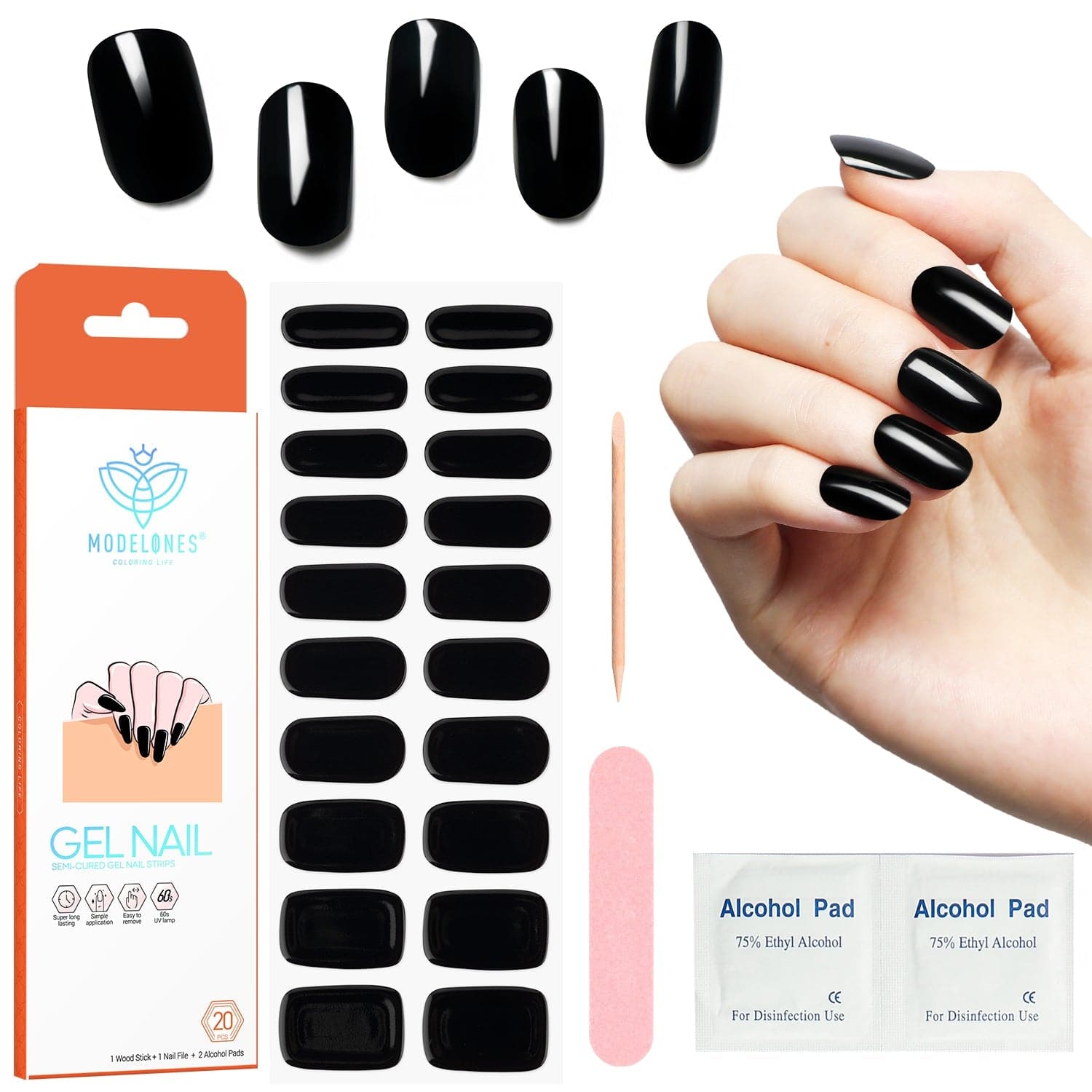Black - Semi-Cured Gel Nail Strips - MODELONES.com