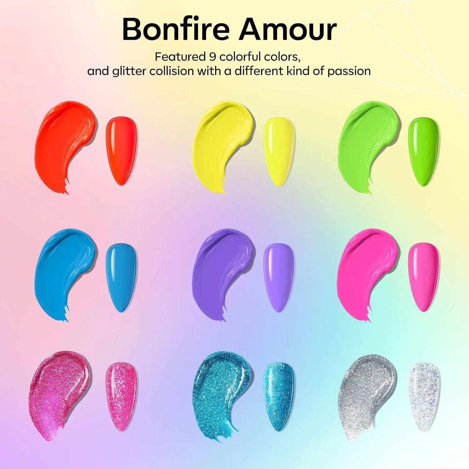 Bonfire Amour - 9 Shades Solid Cream Gel Polish Color Cube - MODELONES.com