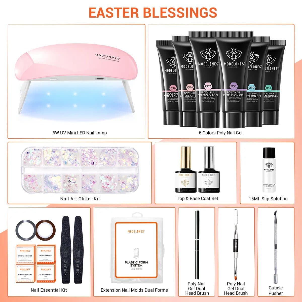 Easter Blessings - 6 Colors Poly Nail Gel Kit (15g) - MODELONES.com