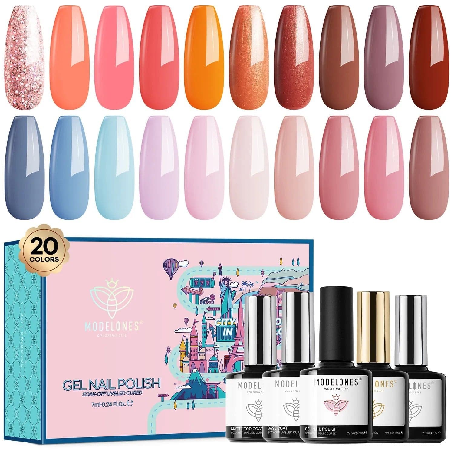 Los Angeles – Coast Sunset Collection - 24Pcs 20 Colors Gel Nail Polish Kit【US ONLY】 - MODELONES.com