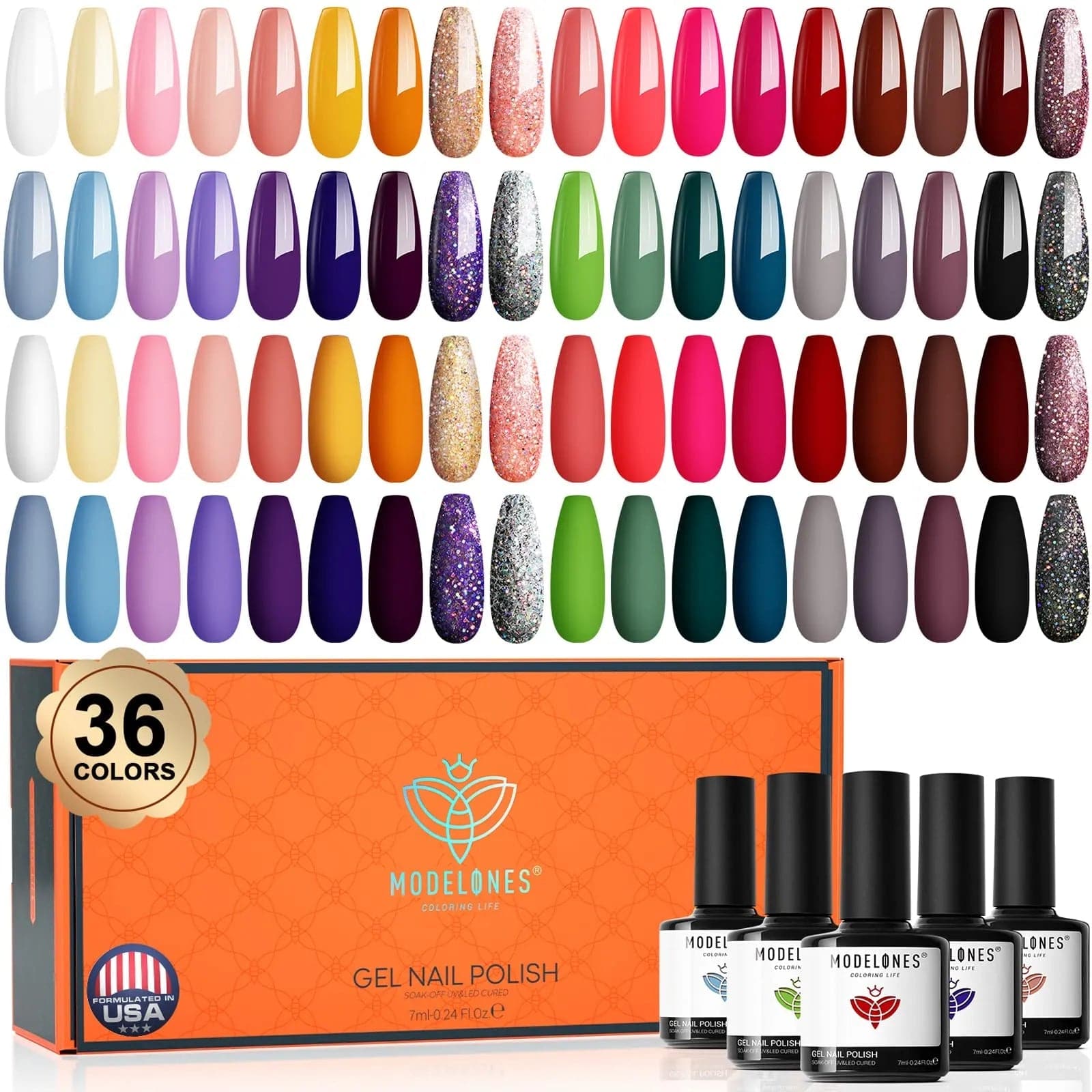 Gel Nail Polish Kit, Kastiny 24 Colors Glitter Rainbow Soak Off Nail Gel  Collection with Base, Glossy & Matte Top Coat, Gel Nail Polish Set DIY Manicure  Kit for Christmas New Year