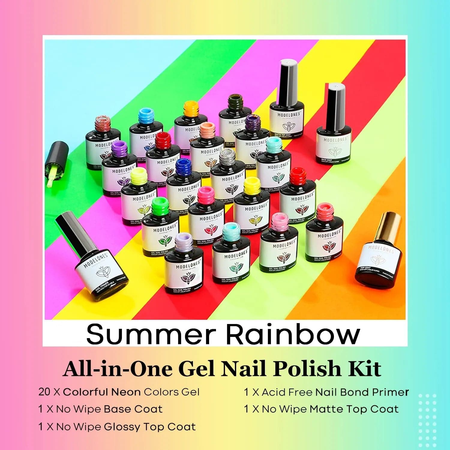 Rainbow Summer - 24Pcs 20Colors Gel Nail Polish Kit 【US ONLY】 - MODELONES.com