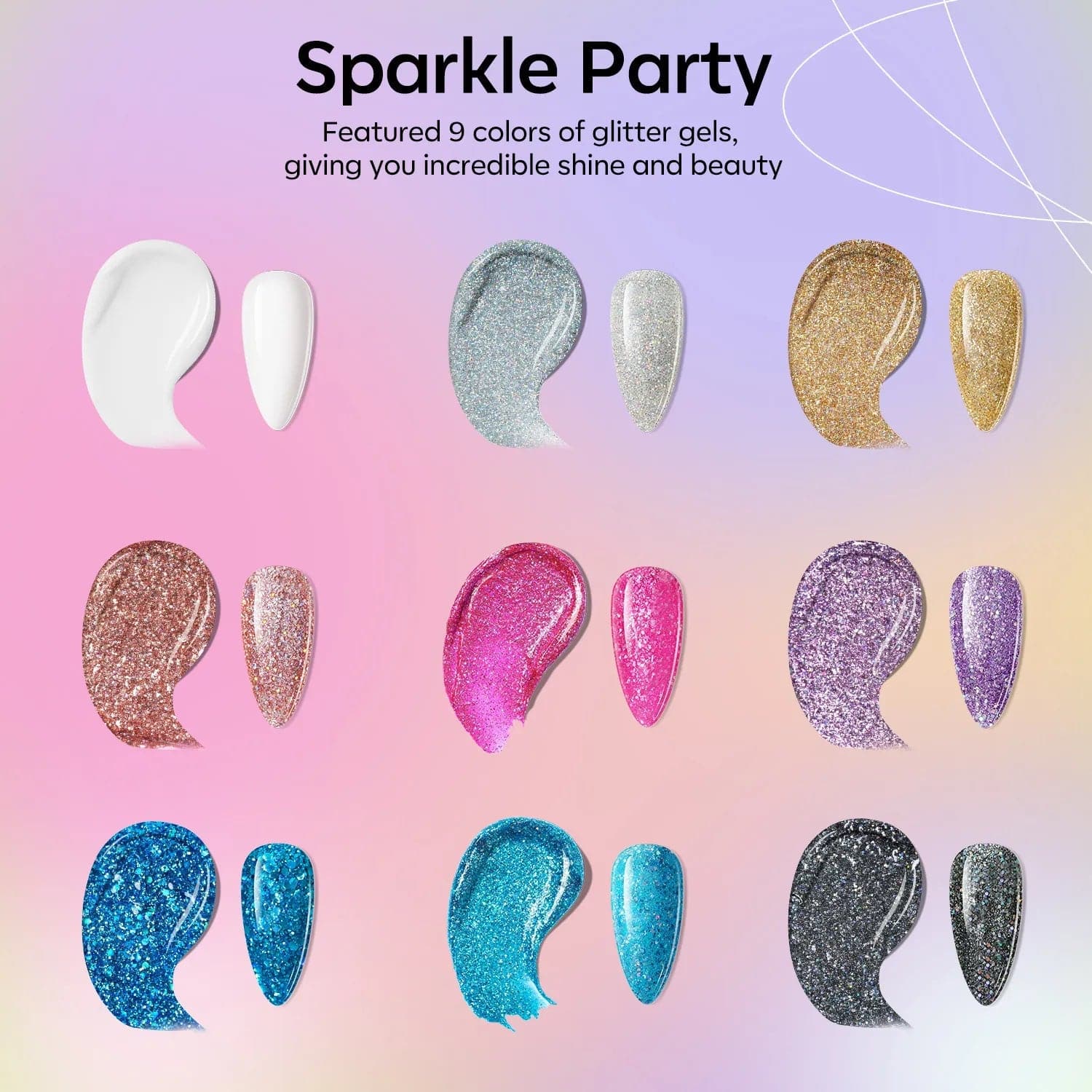 Sparkle Party - 9 Shades Solid Cream Gel Polish Color Cube - MODELONES.com